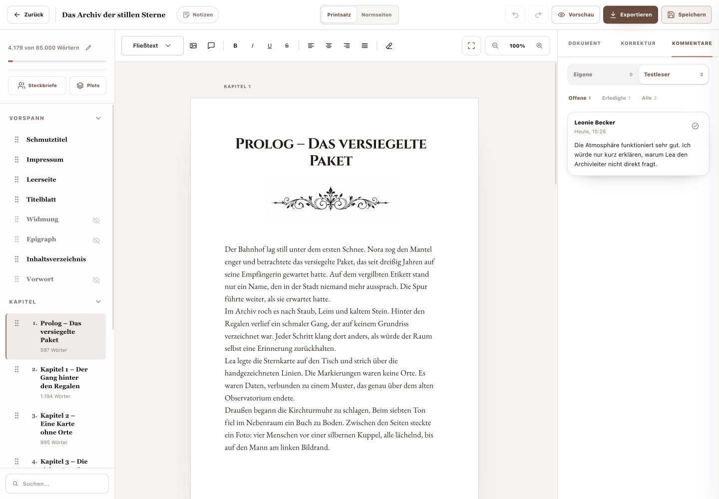 Comments tab with open beta-reader feedback