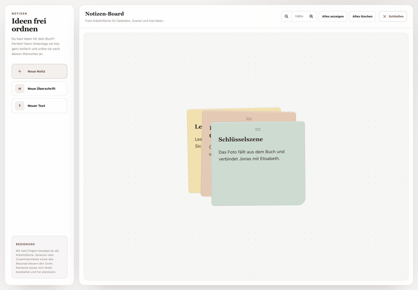 Notes Board with freely arranged cards